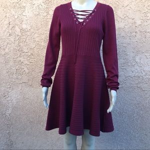 ⭐️3/$15 Burgundy wine sweater dress, lace-up top